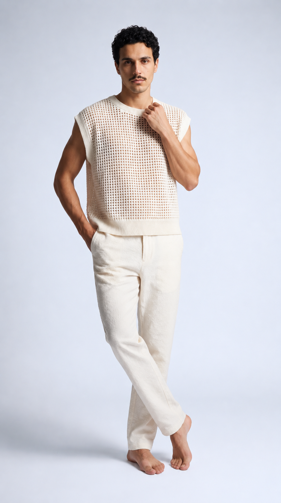 Knitted Sleeveless Tee — Cream