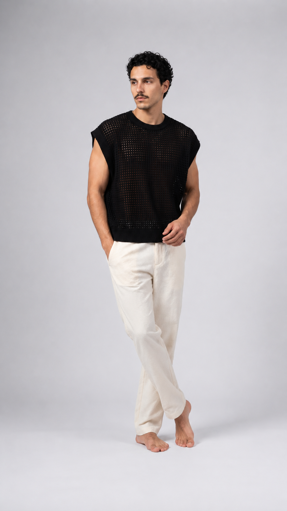 Knitted Sleeveless Tee — Black