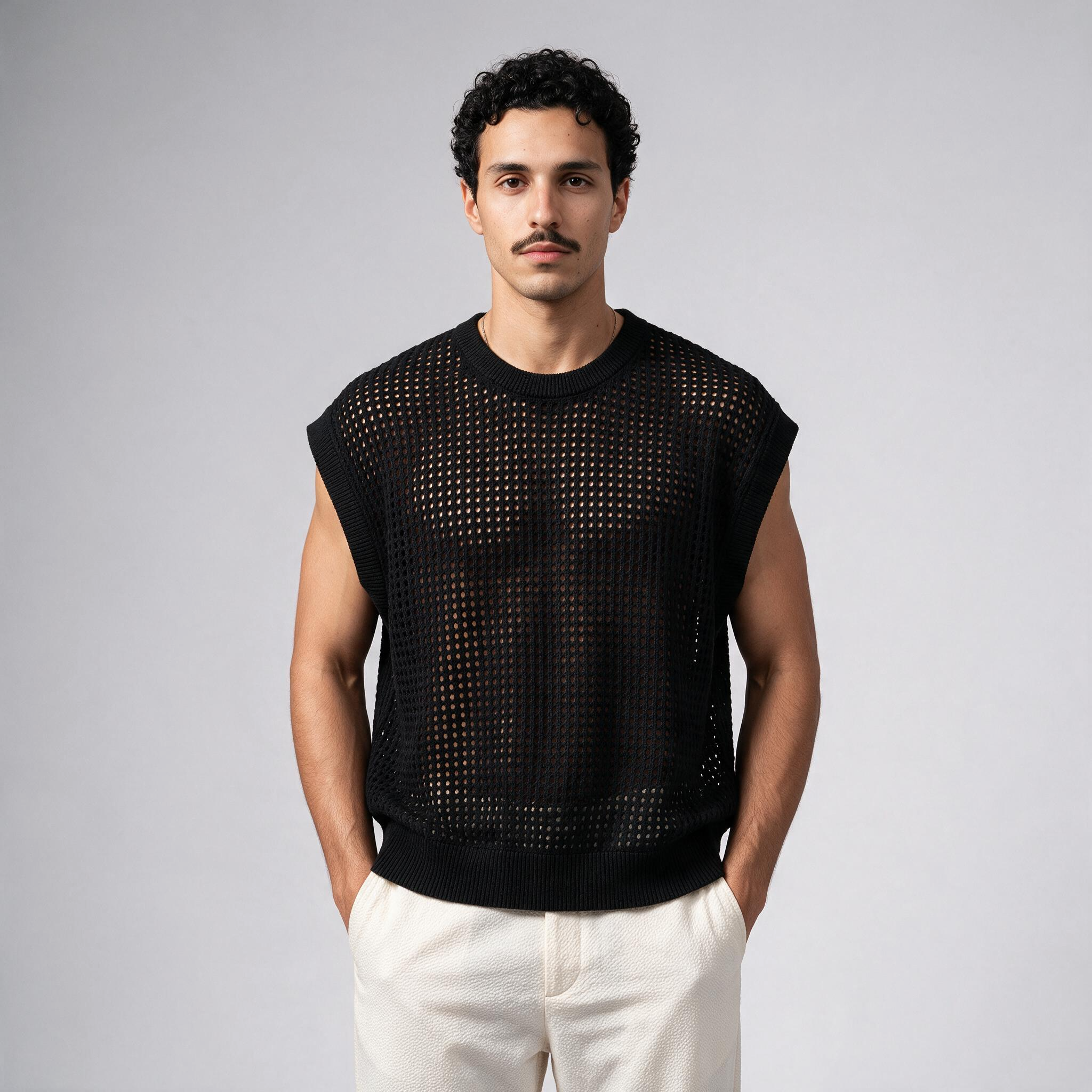 Knitted Sleeveless Tee — Black