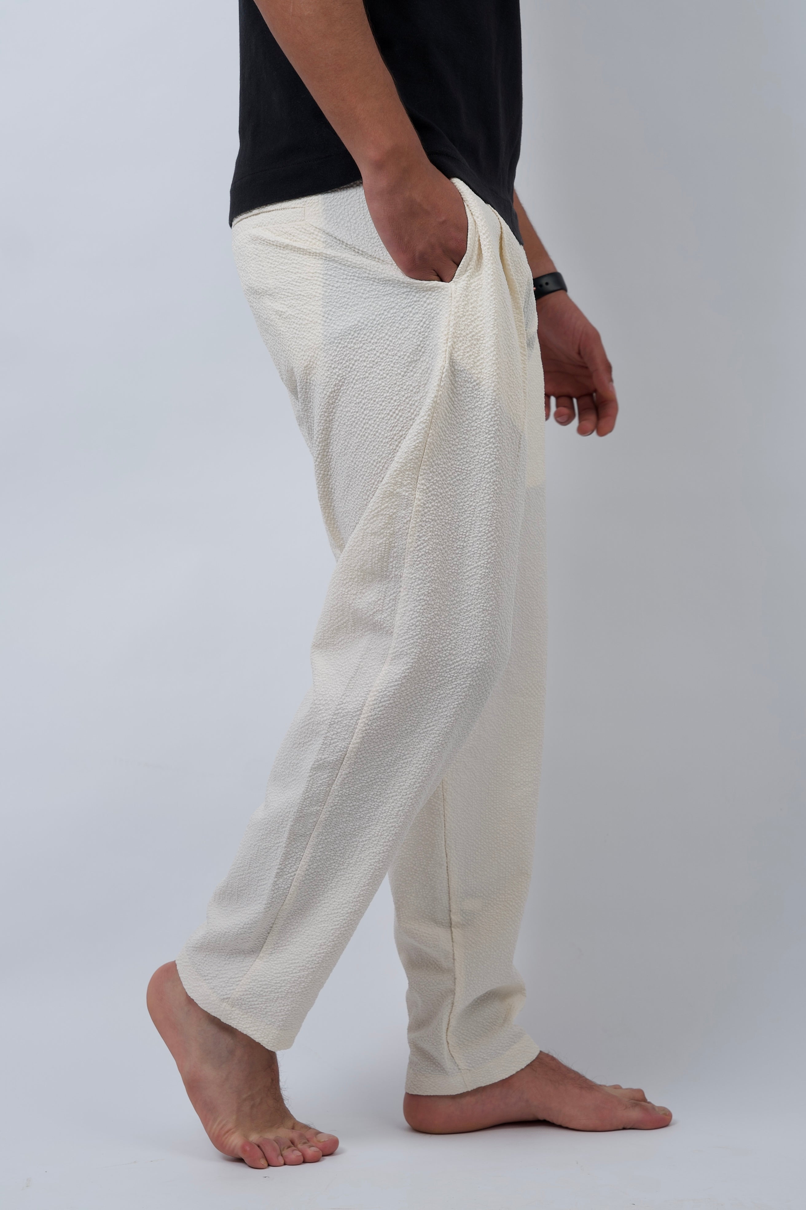 Pleated Comfort Pants – Popcorn Texture