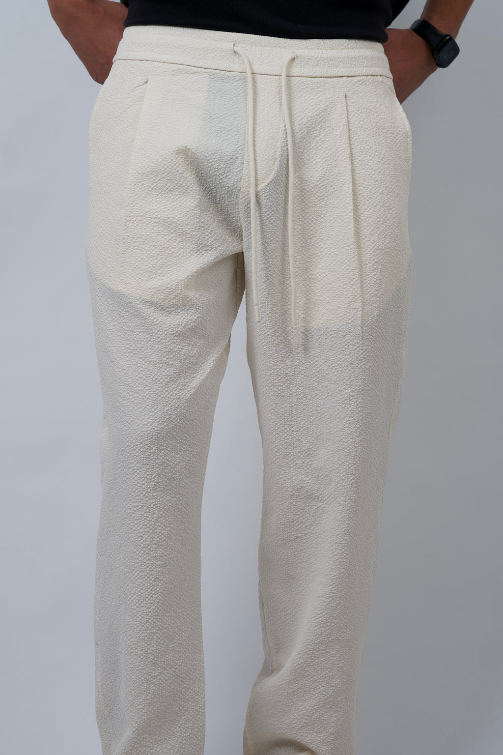 Pleated Comfort Pants – Popcorn Texture