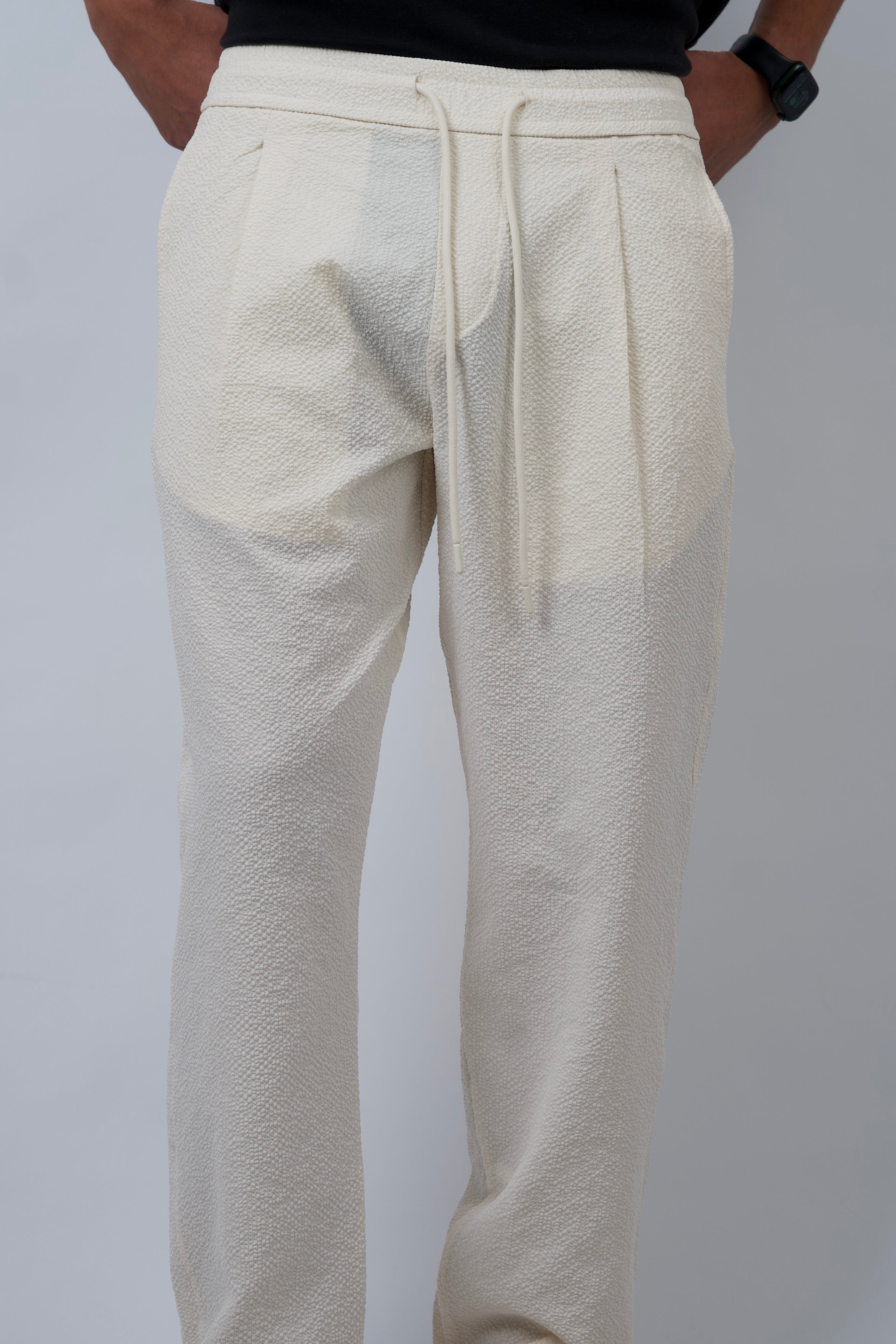 Pleated Comfort Pants – Popcorn Texture