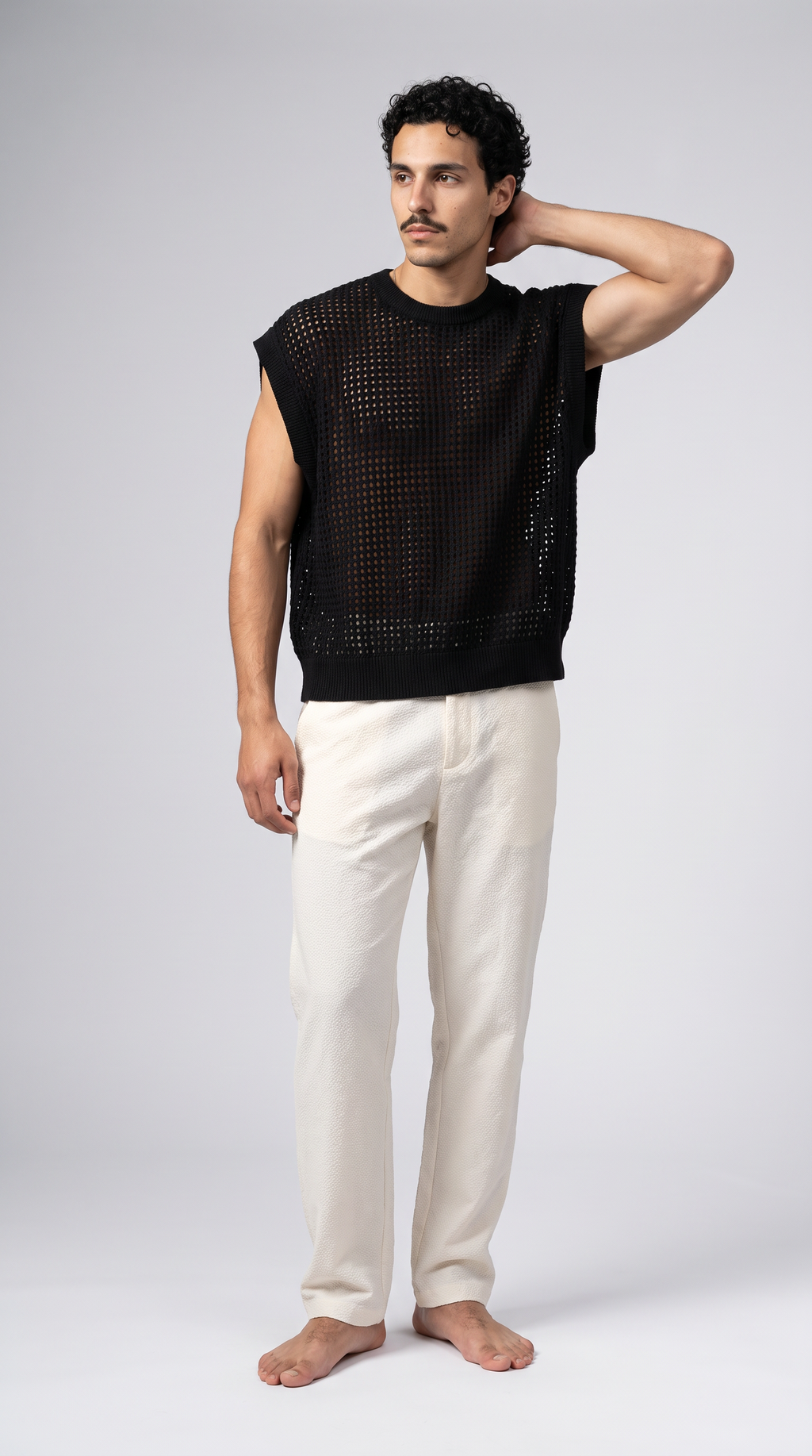 Knitted Sleeveless Tee — Black