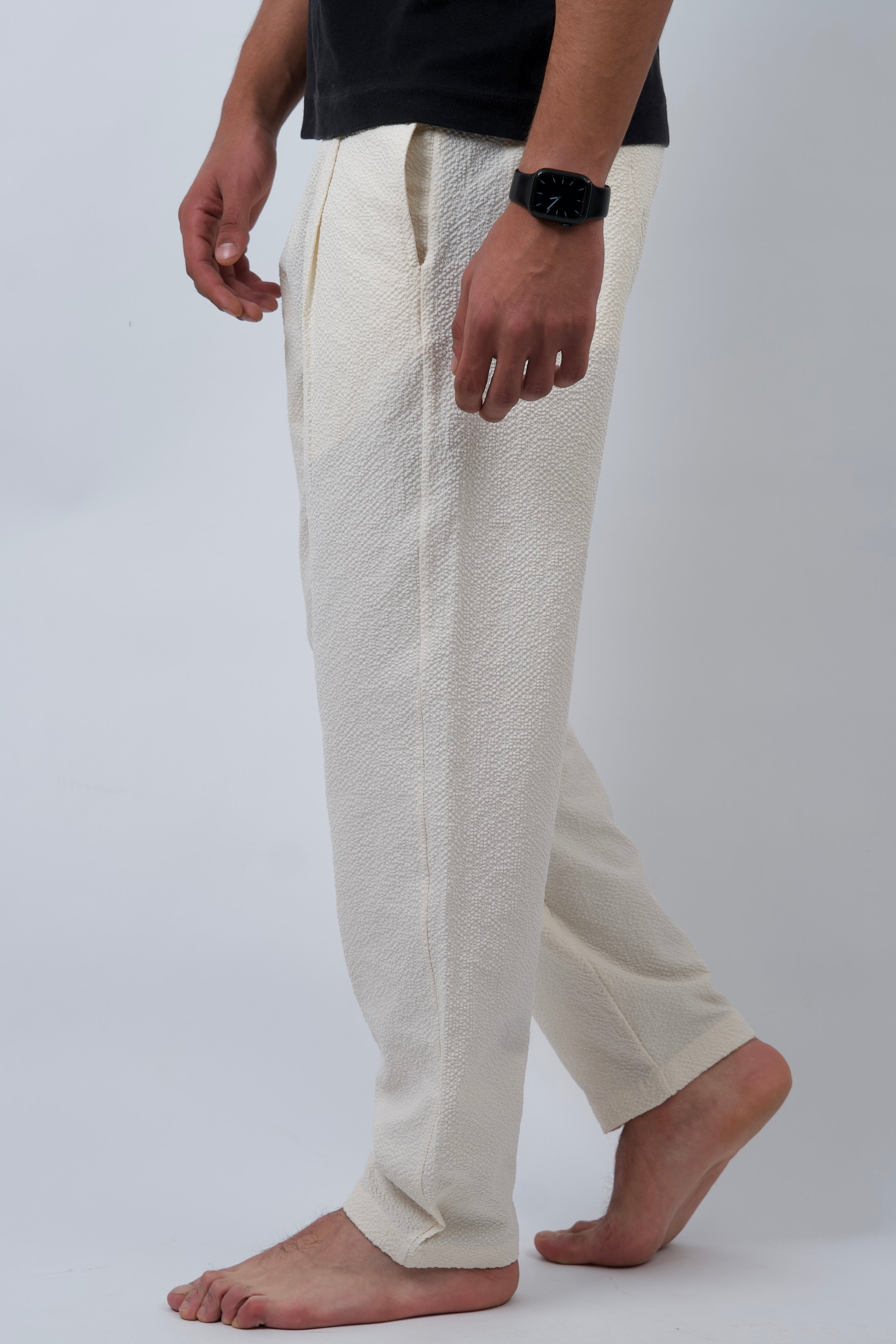 Pleated Comfort Pants – Popcorn Texture