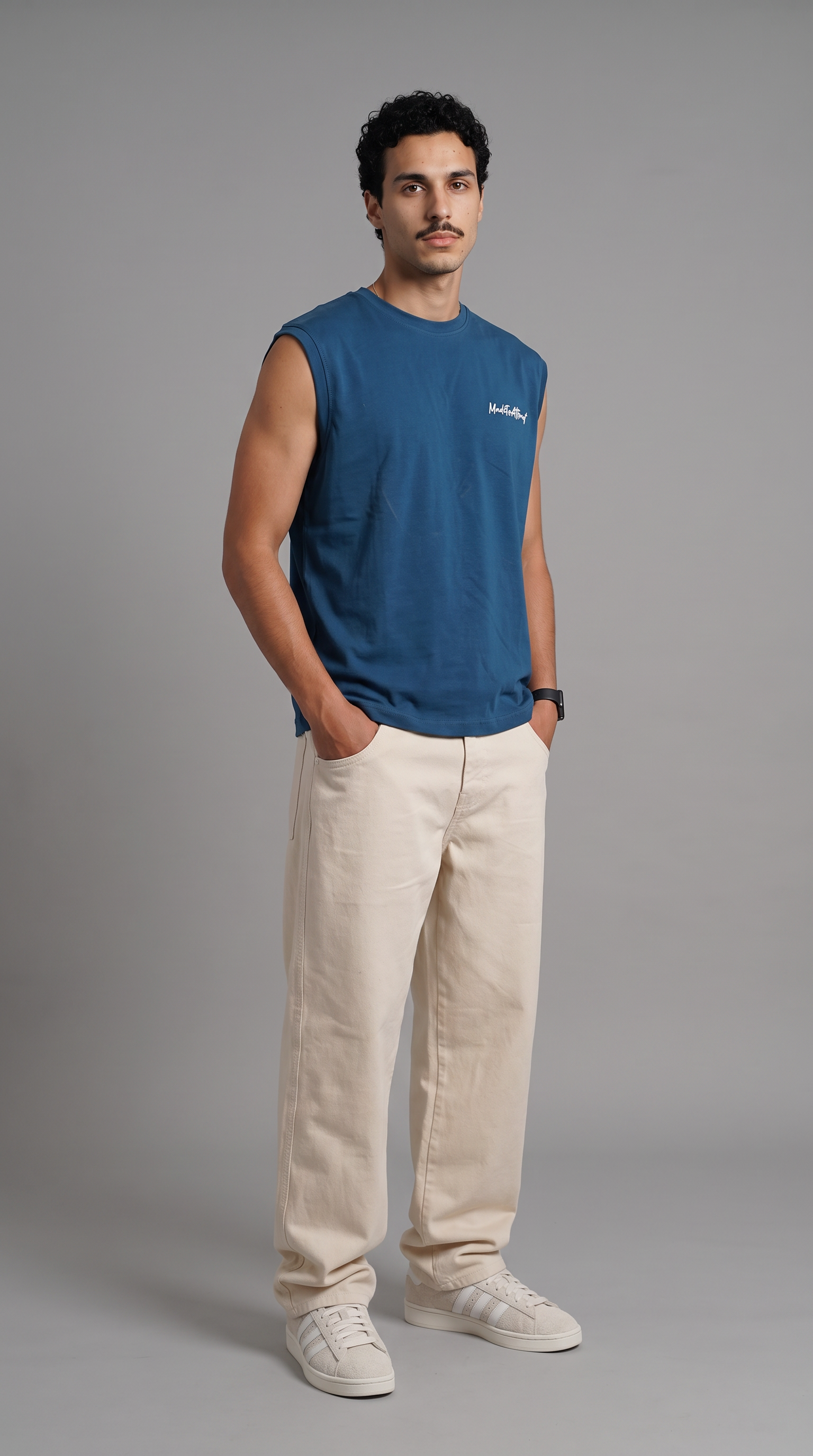 MGNT Lightweight Cotton Tank — Puff Print — Teal Blue